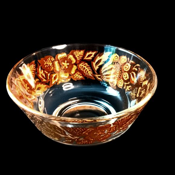 Georges Briard Small Glass Dip Bowl Flowers Gold Gilded Signed 5" Vintage MCM - Picture 5 of 10